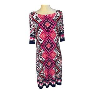 Eliza J Geo Geometric Print Midi Dress Boat Neck Size 12‎